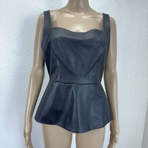 BCBGMAXAZRIA Black Faux Leather Top Size M Zipper Matrix Goth Rock Biker